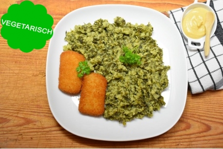 Stamppot boerenkool met kaaskroket, vega maaltijd