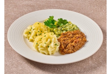 Gehaktschotel met prei à la crème, aardappelpuree en kaasgratin
