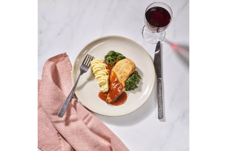 Natriumarme Kipfilet met bladspinazie en puree