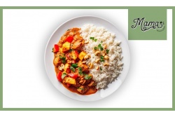 Mama's Kip madras met rode rijst en groenten